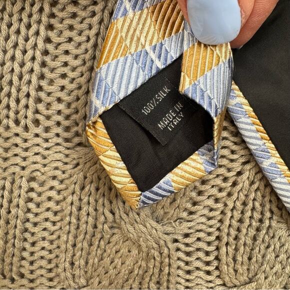 Jos. A. Bank Silk Stylish Yellow and Blue Checkered Ties - Picture 9 of 10